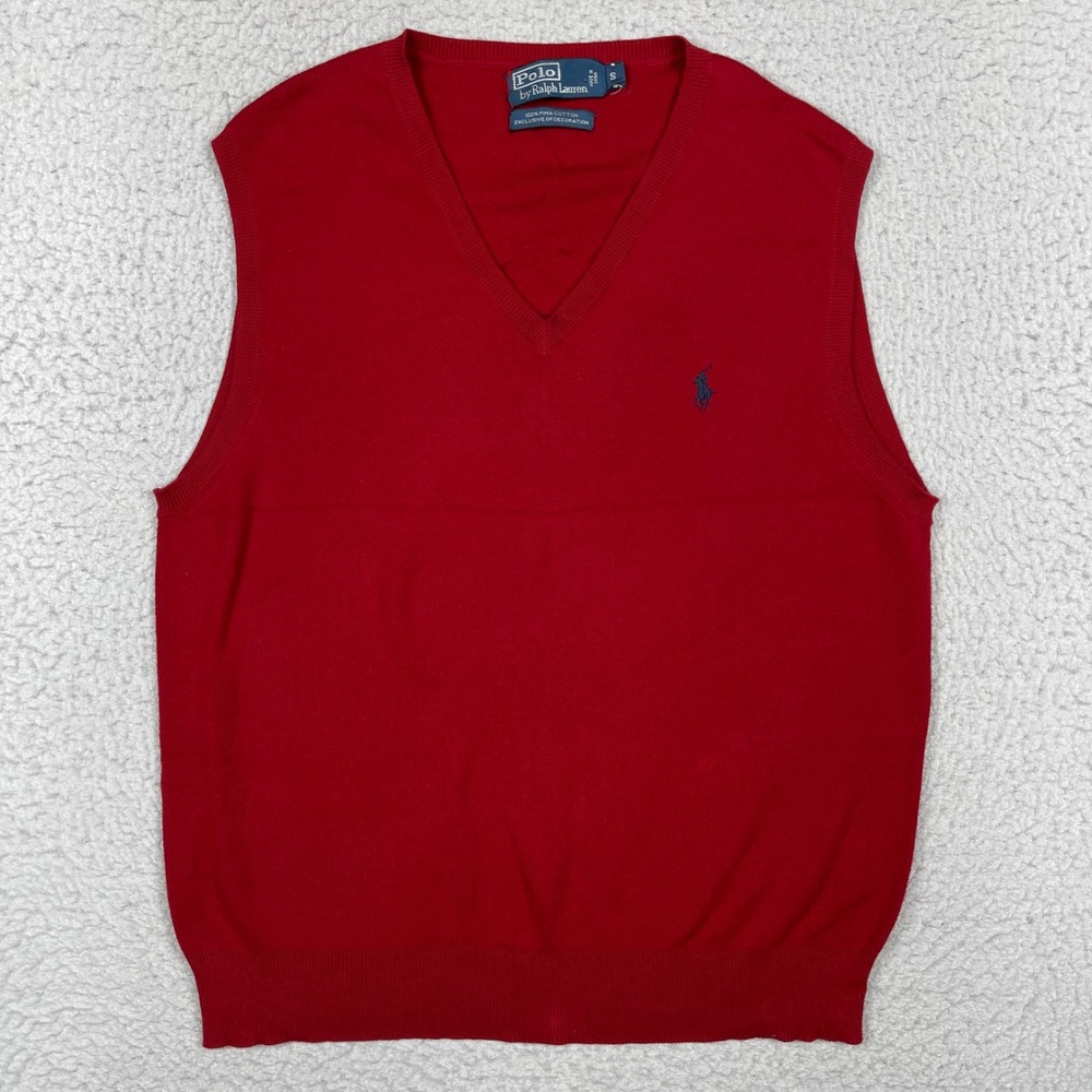 Polo Ralph Lauren Sweater Vest Mens Small Red Pima Cotton V Neck Preppy Classic